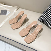 Tacones transparentes de media caña con cristales estilo hada para mujer